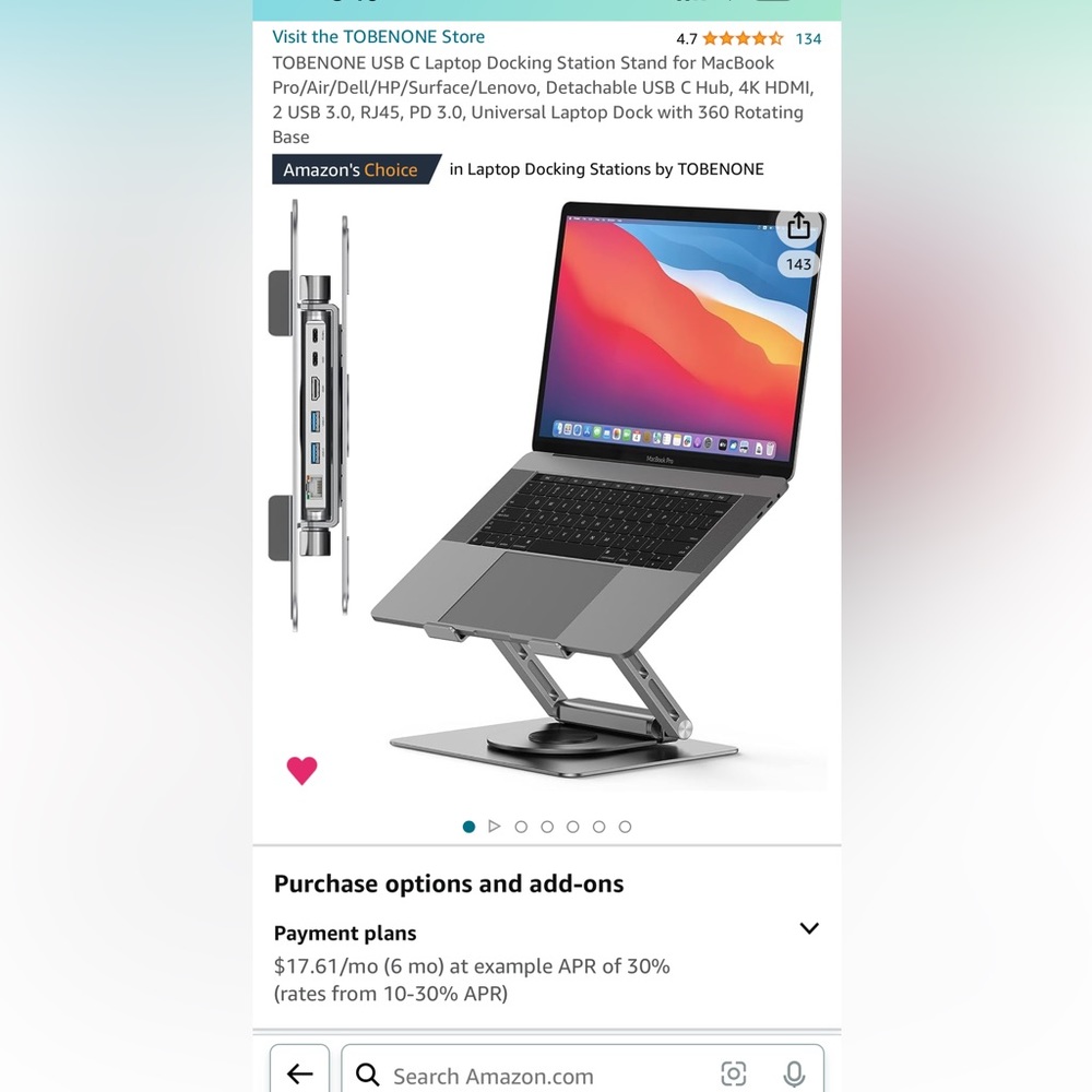 Laptop stand and docking station with Ethernet, USB-A and USB- C connections